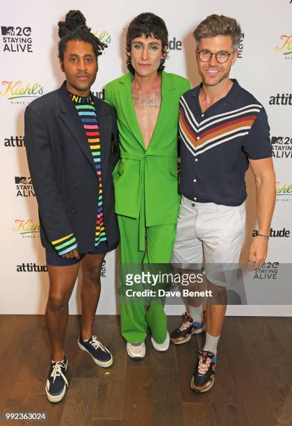 Cobbie Yates, Kyle De'Volle and Darren Kennedy attend Kiehl's 'We Are Proud' party to celebrate Pride on July 5, 2018 in London, England.