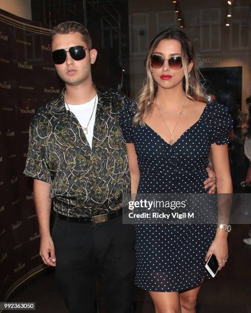 Rafferty Law and girlfriend Clementine Linares seen attending Magnum London - VIP launch party on July 5, 2018 in London, England.