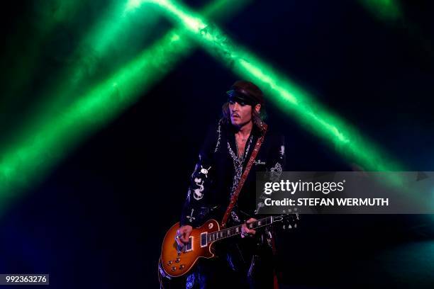 Actor Johnny Depp performs with The Hollywood Vampires band during the 52th Montreux Jazz Festival on July 5, 2018 in Montreux.