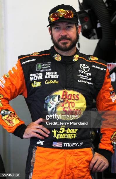 Martin Truex Jr., driver of the Bass Pro Shops/5-hour ENERGY Toyota, dduring practice for the Monster Energy NASCAR Cup Series Coke Zero Sugar 400 at...