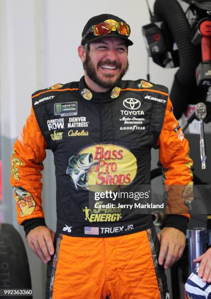 Martin Truex Jr., driver of the Bass Pro Shops/5-hour ENERGY Toyota, dduring practice for the Monster Energy NASCAR Cup Series Coke Zero Sugar 400 at...