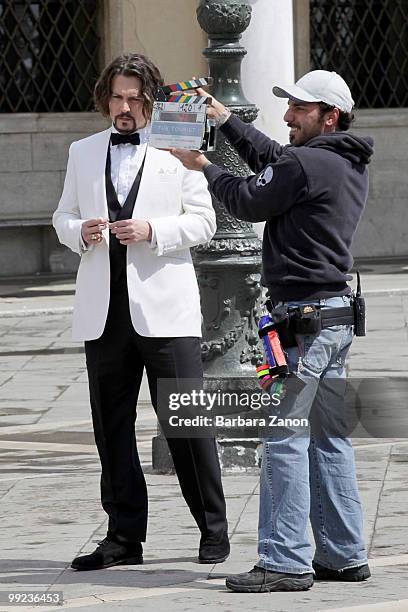 Actor Johnny Depp on location for "the Tourist" at Piazza San Marco on May 13, 2010 in Venice, Italy.