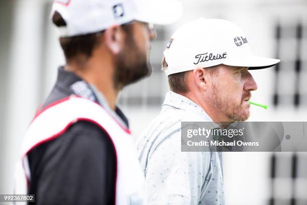 Jimmy Walker on the first tee during round one of A Military Tribute At The Greenbrier held at the Old White TPC course on July 5, 2018 in White...