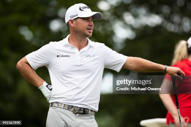 Brian Harman on the 12th hole tee box during round one of A Military Tribute At The Greenbrier held at the Old White TPC course on July 5, 2018 in...