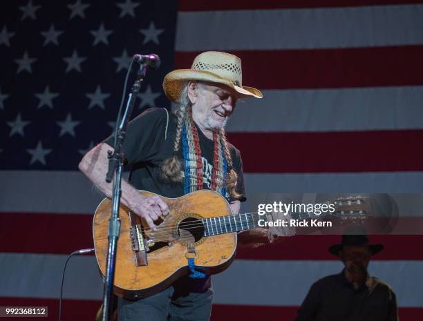 SInger-songwriter Willie Nelson performs onstage with Willie Nelson and Family during the 45th Annual Willie Nelson 4th of July Picnic at Austin360...