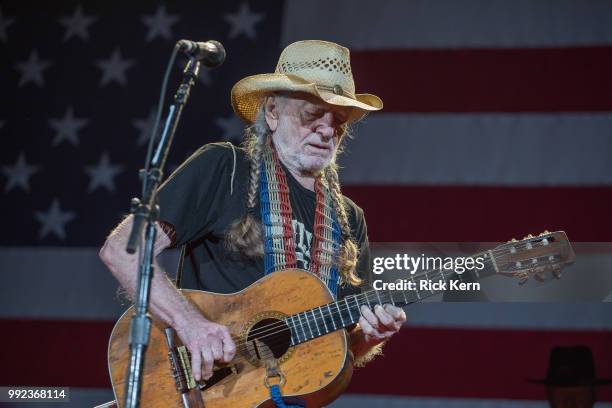 SInger-songwriter Willie Nelson performs onstage with Willie Nelson and Family during the 45th Annual Willie Nelson 4th of July Picnic at Austin360...
