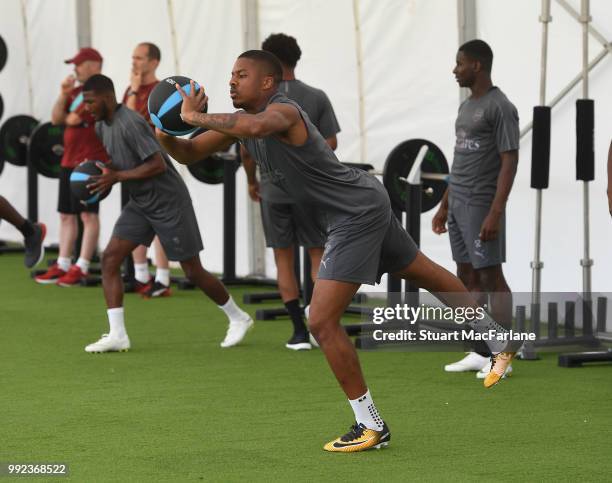 Chuba Akpom of Arsenal during a training session at London Colney on July 5, 2018 in St Albans, England.