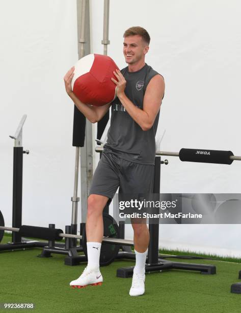 Rob Holding of Arsenal during a training session at London Colney on July 5, 2018 in St Albans, England.