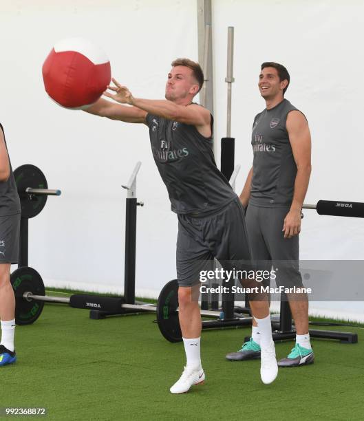 Rob Holding of Arsenal during a training session at London Colney on July 5, 2018 in St Albans, England.