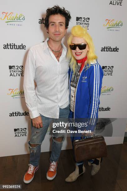 Nick Grimshaw and Pam Hogg attend Kiehl's 'We Are Proud' party to celebrate Pride on July 5, 2018 in London, England.