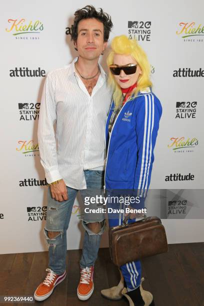 Nick Grimshaw and Pam Hogg attend Kiehl's 'We Are Proud' party to celebrate Pride on July 5, 2018 in London, England.