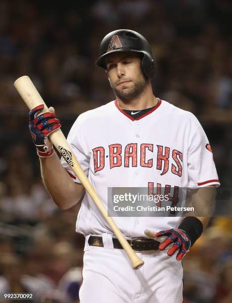 Paul Goldschmidt of the Arizona Diamondbacks at bat during the MLB game against the St. Louis Cardinals at Chase Field on July 3, 2018 in Phoenix,...