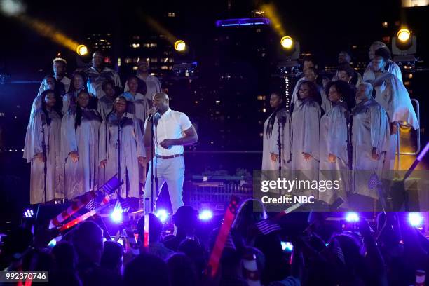 Pictured: Brandon Victor Dixon rehearses for the 2018 "Macy's Fourth of July Fireworks Spectacular" in New York City --