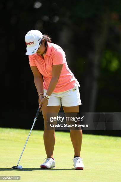 Nasa Hataoka of Japan taps in a par putt on the second green during the first round of the Thornberry Creek LPGA Classic at Thornberry Creek at...