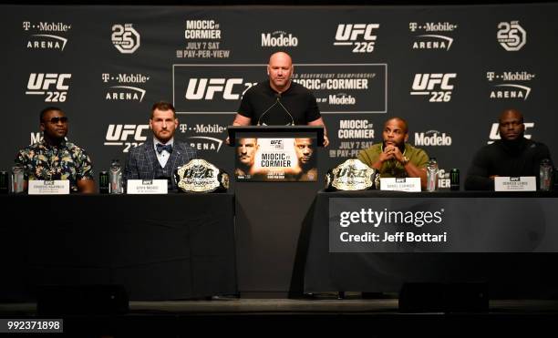 General view of fighters on the dais during the UFC 226 Press Conference inside The Pearl concert theater at Palms Casino Resort on July 5, 2018 in...