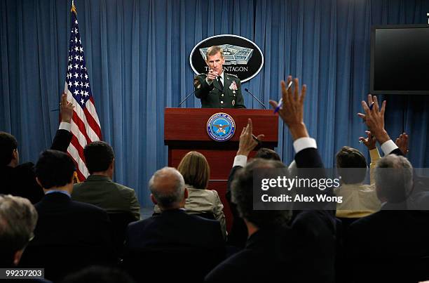 Commander of the International Security Assistance Force and Commander of U.S. Forces Afghanistan General Stanley McChrystal speaks during a news...