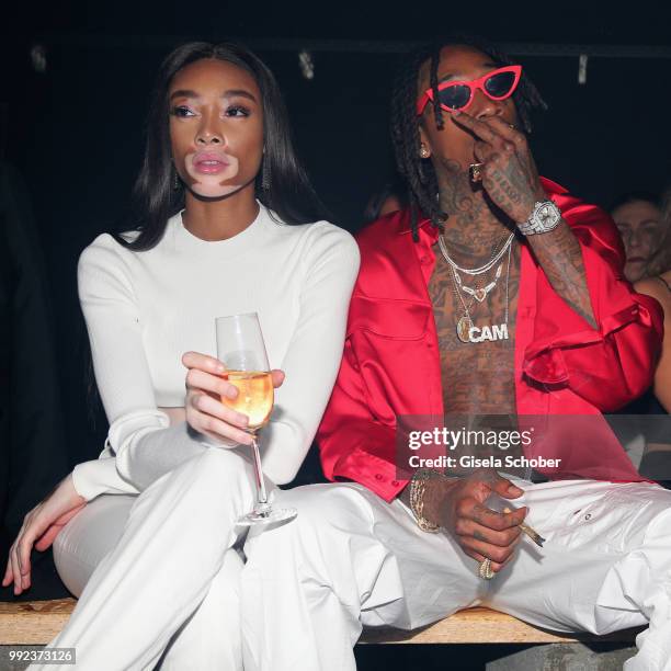 Winnie Harlow and Wiz Khalifa attend the HUGO show during the Berlin Fashion Week Spring/Summer 2019 at Motorwerk on July 5, 2018 in Berlin, Germany.