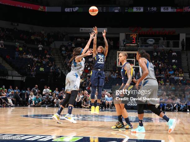 Cappie Pondexter of the Indiana Fever shoots the ball against the Minnesota Lynx on July 3, 2018 at Target Center in Minneapolis, Minnesota. NOTE TO...