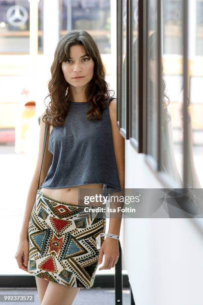 German actress Tanja Lehmann during the exhibition preview of '#fernweh' at DRIVE. Volkswagen Group Forum on July 5, 2018 in Berlin, Germany.