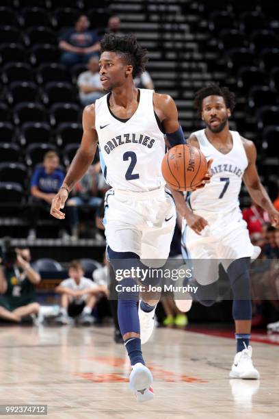 Kobi Simmons of the Memphis Grizzlies handles the ball against the San Antonio Spurs on July 5, 2018 at Vivint Smart Home Arena in Salt Lake City,...