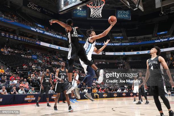 Deyonta Davis of the Memphis Grizzlies goes to the basket against the San Antonio Spurs on July 5, 2018 at Vivint Smart Home Arena in Salt Lake City,...