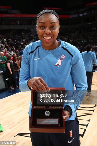 Renee Montgomery of the Atlanta Dream received her 2017 WNBA Championship ring before the game against the Minnesota Lynx on June 29, 2018 at Target...