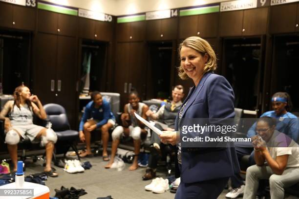 Head Coach Cheryl Reeve reacts in locker room after the game against the Atlanta Dream on June 29, 2018 at Target Center in Minneapolis, Minnesota....