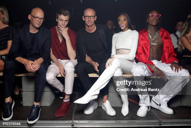 Mark Langer, Lucky Blue, Ingo Wilts, Winnie Harlow and Wiz Khalifa attend the HUGO show during the Berlin Fashion Week Spring/Summer 2019 at...