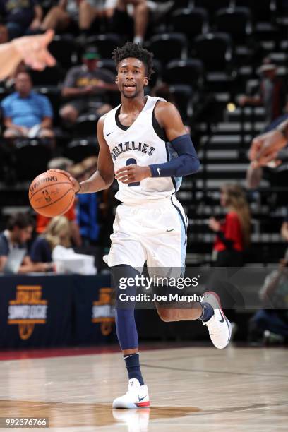 Kobi Simmons of the Memphis Grizzlies handles the ball against the San Antonio Spurs on July 5, 2018 at Vivint Smart Home Arena in Salt Lake City,...