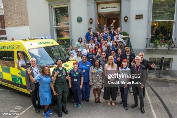 Voices choir with Sara Cox, Ashley Banjo, Dr Katie Rogerson, Joe Blunden, Caroline Smith, Ali Campbell, Astro, Lee Ryan, Coleen Nolan and Gary...