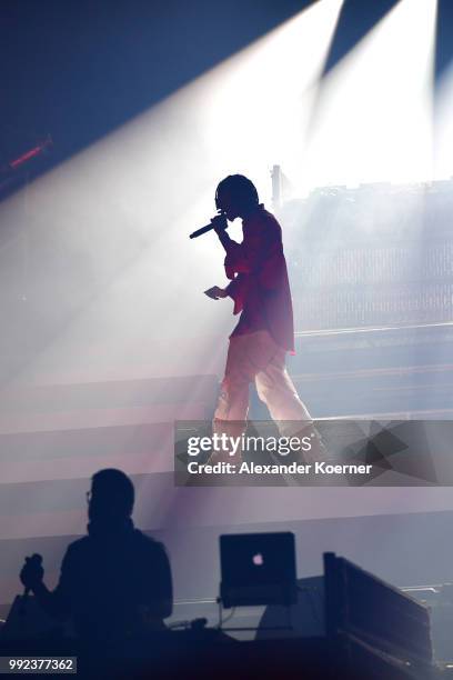 Wiz Khalifa attends the HUGO show during the Berlin Fashion Week Spring/Summer 2019 at Motorwerk on July 5, 2018 in Berlin, Germany.