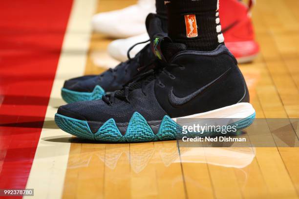 The sneakers of Tina Charles of the New York Liberty are seen during the game against the Washington Mystics on July 5, 2018 at the Verizon Center in...
