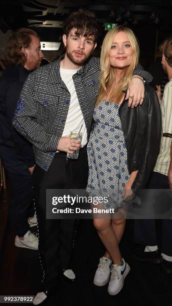 Tom Grennan and Laura Whitmore attend the launch of Tom Grennan's new album "Lighting Matches" at Kadie's Cocktail Bar & Club on July 5, 2018 in...