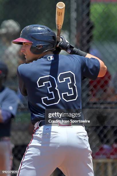 Clearwater, FL Austin Riley of the Braves who is rehabbing in Florida is at bat during the Gulf Coast League game between the GCL Braves and the GCL...