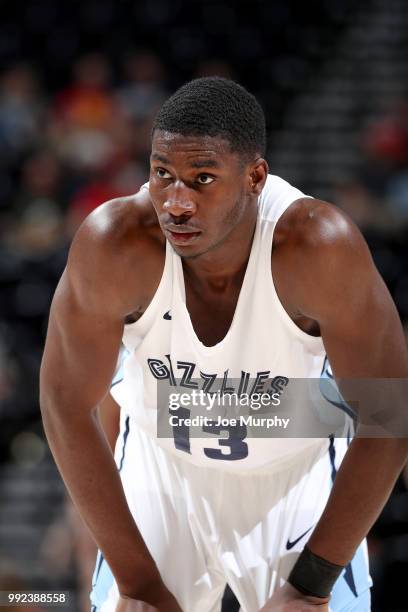 Jaren Jackson Jr. #13 of the Memphis Grizzlies looks on during the game against the San Antonio Spurs on July 5, 2018 at Vivint Smart Home Arena in...