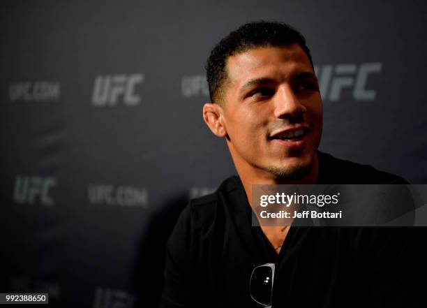 Drakkar Klose interacts with media during the UFC 226 Ultimate Media Day at Palms Casino Resort on July 5, 2018 in Las Vegas, Nevada.