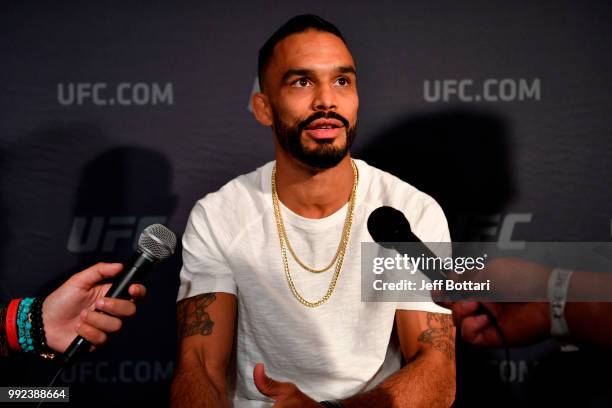 Rob Font interacts with media during the UFC 226 Ultimate Media Day at Palms Casino Resort on July 5, 2018 in Las Vegas, Nevada.
