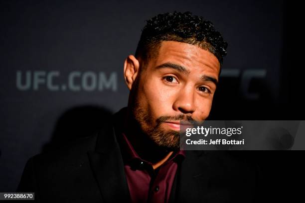 Max Griffin interacts with media during the UFC 226 Ultimate Media Day at Palms Casino Resort on July 5, 2018 in Las Vegas, Nevada.