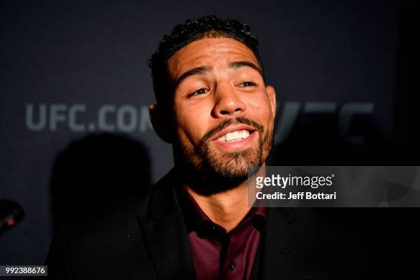 Max Griffin interacts with media during the UFC 226 Ultimate Media Day at Palms Casino Resort on July 5, 2018 in Las Vegas, Nevada.