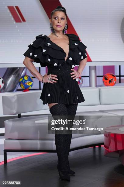 Alejandra Guzman is seen on the set of "Al Rojo Vivo" to promote La Voz at Telemundo Center on July 5, 2018 in Miami, Florida.