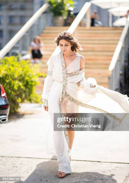 Masha Sedgwick wearing Lana Mueller dress seen outside Lana Mueller during the Berlin Fashion Week July 2018 on July 5, 2018 in Berlin, Germany.