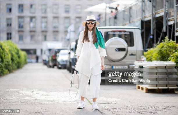 Guest is seen outside Lana Mueller during the Berlin Fashion Week July 2018 on July 5, 2018 in Berlin, Germany.