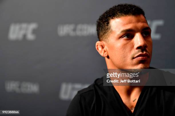 Drakkar Klose interacts with media during the UFC 226 Ultimate Media Day at Palms Casino Resort on July 5, 2018 in Las Vegas, Nevada.