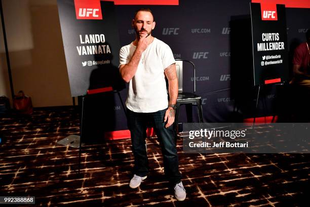 Lando Vannata interacts with media during the UFC 226 Ultimate Media Day at Palms Casino Resort on July 5, 2018 in Las Vegas, Nevada.