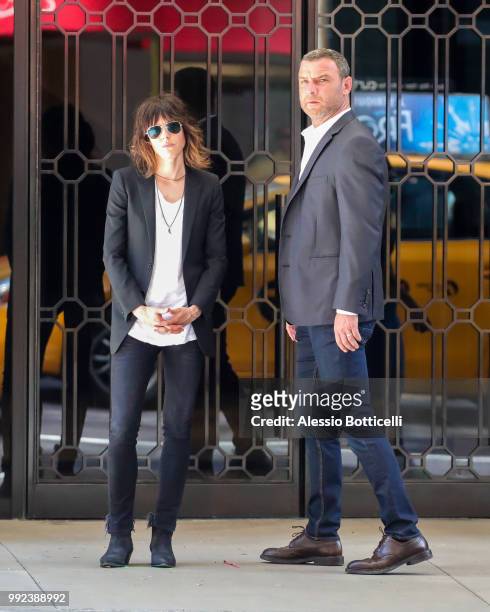 Katherine Moennig and Liev Schreiber are seen filming 'Ray Donovan' on July 5, 2018 in New York, New York.