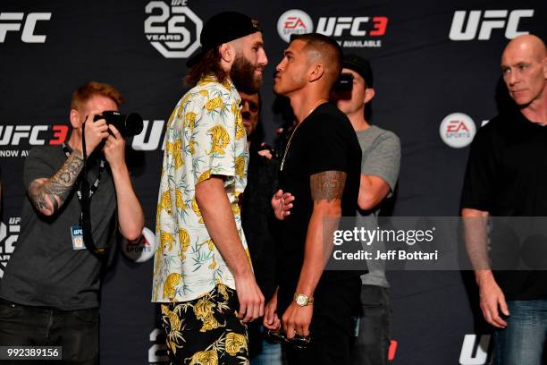 Michael Chiesa and Anthony Pettis face off for media during the UFC 226 Ultimate Media Day at Palms Casino Resort on July 5, 2018 in Las Vegas,...