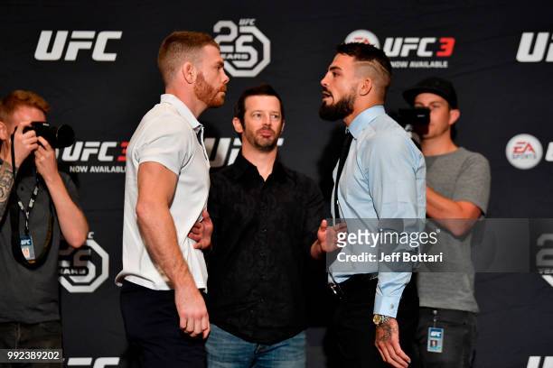 Paul Felder and Mike Perry face off for media during the UFC 226 Ultimate Media Day at Palms Casino Resort on July 5, 2018 in Las Vegas, Nevada.