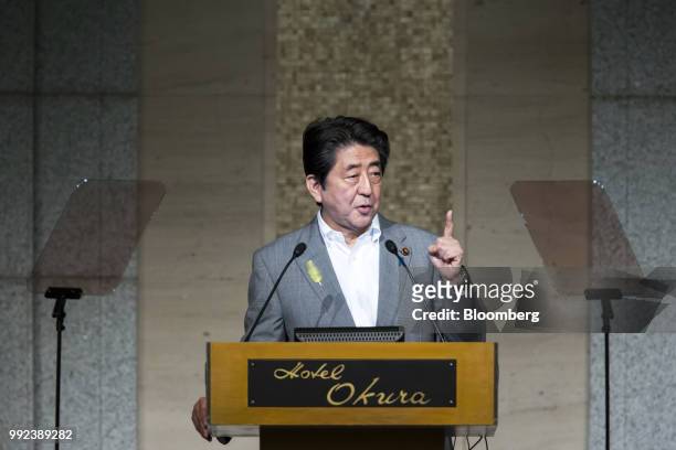 Shinzo Abe, Japan's prime minister, speaks at The Shared Values and Democracy in Asia symposium in Tokyo, Japan, on Thursday, July 5, 2018. If Abe...