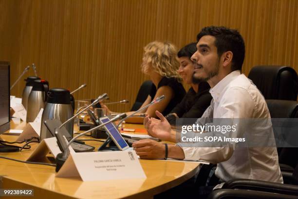 The spokesman of Amnesty International Spain, Daniel Canales Anzona seen during the debate, The Congress hosted a parliamentary session on the...