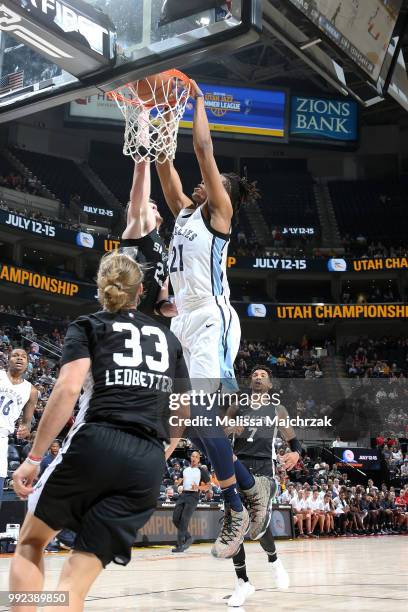 Deyonta Davis of the Memphis Grizzlies dunks the ball against the San Antonio Spurs on July 5, 2018 at Vivint Smart Home Arena in Salt Lake City,...